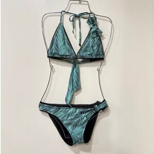 Y2K Betsey Johnson True Vintage Swim Zebra Bikini 2 Piece Set Embellished  S/M